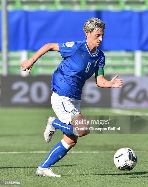 Melania Gabbiadini of Italy in action during the UEFA Women's Euro 2017 Qualifier between Italy and Switzerland at Dino Manuzzi Stadium on October...