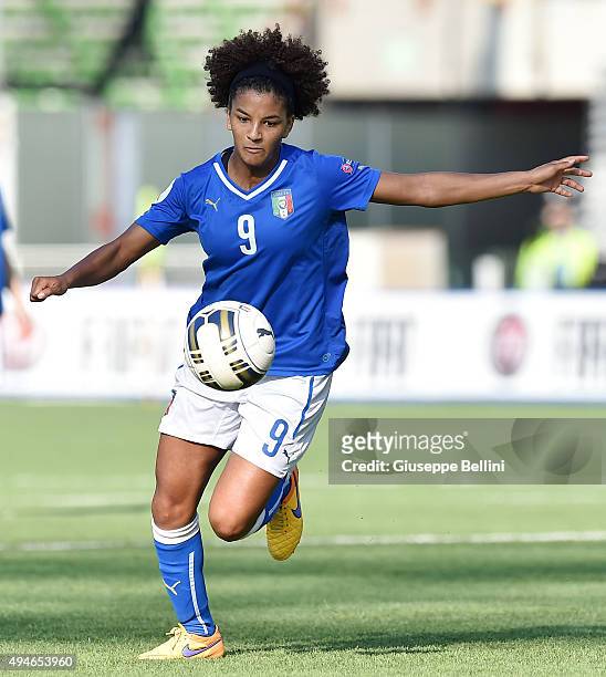Sara Gama of Italy in action during the UEFA Women's Euro 2017 Qualifier between Italy and Switzerland at Dino Manuzzi Stadium on October 24, 2015 in...