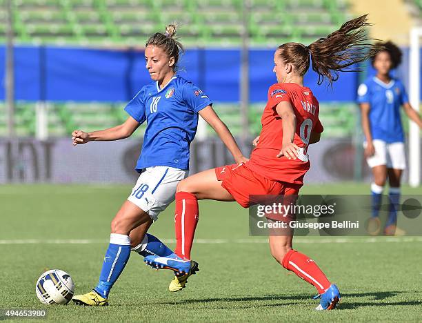 Martina Rosucci of Italy and Lia Walti of Switzerland in action during the UEFA Women's Euro 2017 Qualifier between Italy and Switzerland at Dino...