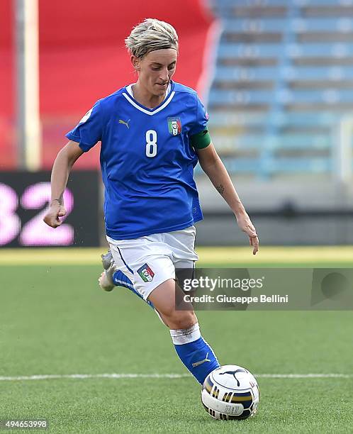 Melania Gabbiadini of Italy in action during the UEFA Women's Euro 2017 Qualifier between Italy and Switzerland at Dino Manuzzi Stadium on October...