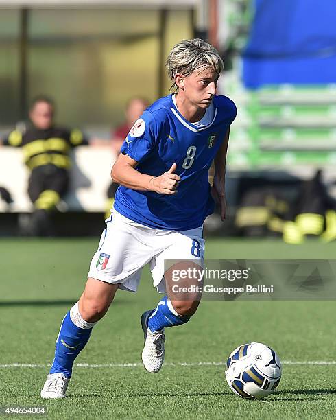 Melania Gabbiadini of Italy in action during the UEFA Women's Euro 2017 Qualifier between Italy and Switzerland at Dino Manuzzi Stadium on October...