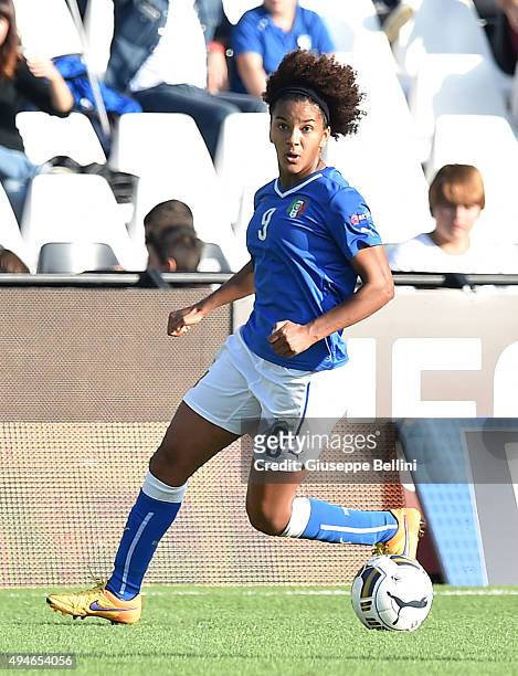 Sara Gama of Italy in action during the UEFA Women's Euro 2017 Qualifier between Italy and Switzerland at Dino Manuzzi Stadium on October 24, 2015 in...