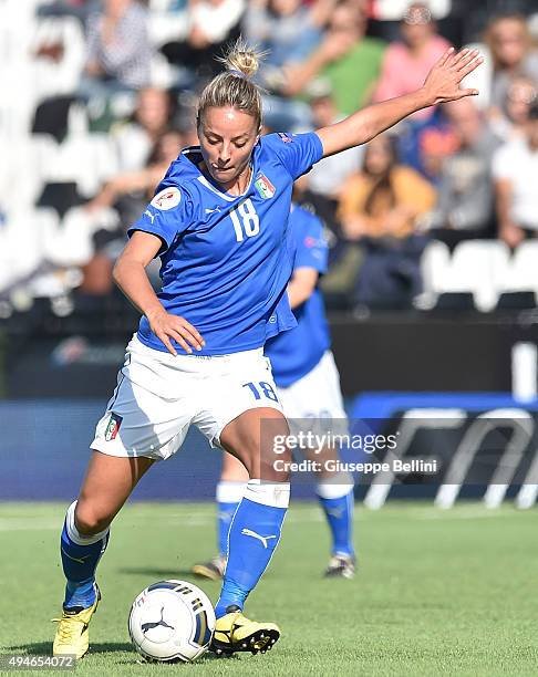 Martina Rosucci of Italy in action during the UEFA Women's Euro 2017 Qualifier between Italy and Switzerland at Dino Manuzzi Stadium on October 24,...