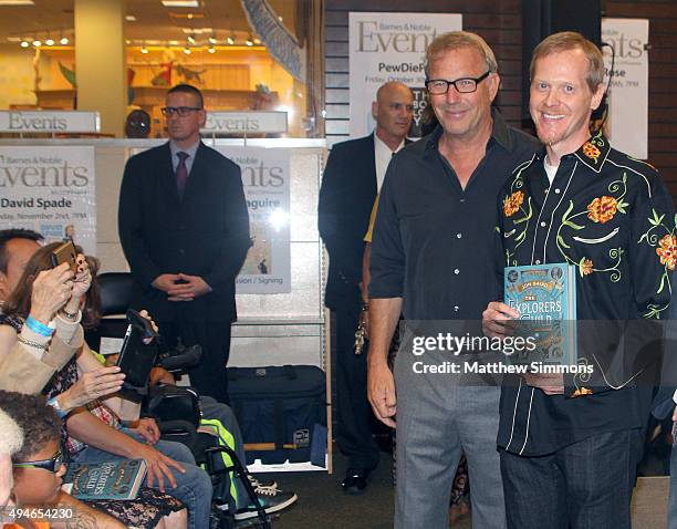 Actor Kevin Costner and illustrator Rick Ross attend a signing for his new book 'The Explorers Guild: Volume One: A Passage To Shambhala' at Barnes &...