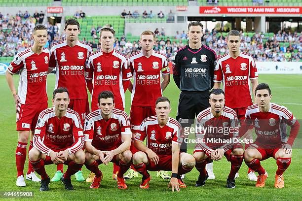 City players pose during the FFA Cup Semi Final match between Hume City and Melbourne Victory at AAMI Park on October 28, 2015 in Melbourne,...