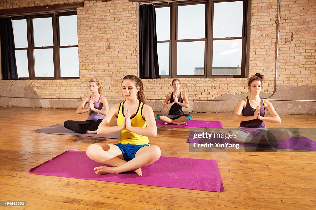 Yoga Workout Class, Group of Young Women Practicing Pose