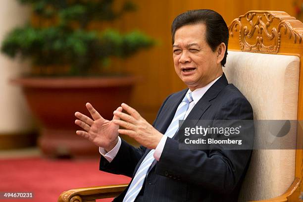 Nguyen Tan Dung, Vietnam's prime minister, gestures while he speaks during an interview in Hanoi, Vietnam, on Friday, May 30, 2014. Vietnam has...