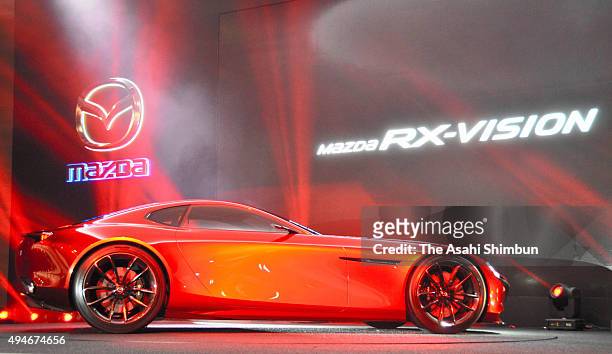 Mazda Motor Co's RX-Vision is unveiled during the Tokyo Motor Show at Tokyo Big Sight on October 28, 2015 in Tokyo, Japan. 160 companies from 11...