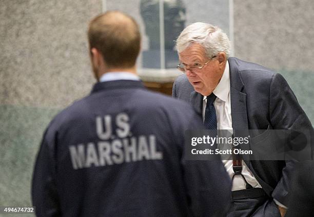 Former Republican Speaker of the House Dennis Hastert arrives at the Dirksen Federal Courthouse on October 28, 2015 in Chicago, Illinois. Hastert was...