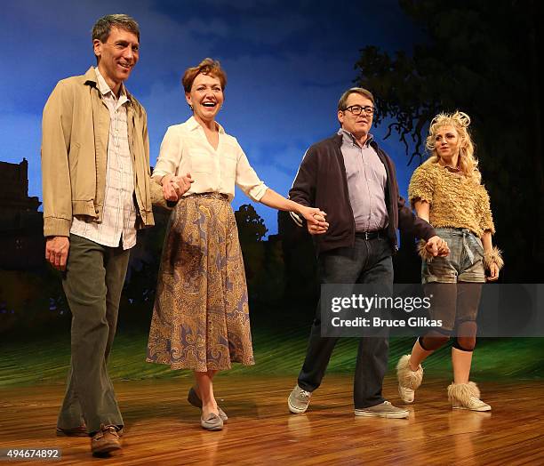 Robert Sella, Julie White, Matthew Broderick and Annaleigh Ashford take the Opening Night Curtain Call for "Sylvia" on Broadway at The Cort Theatre...