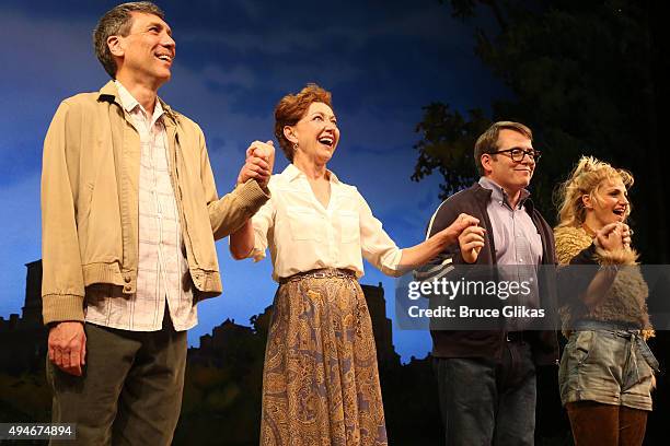 Robert Sella, Julie White, Matthew Broderick and Annaleigh Ashford take the Opening Night Curtain Call for "Sylvia" on Broadway at The Cort Theatre...