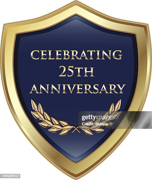 celebrating twenty fifth anniversary shield - trophy plaque stock illustrations