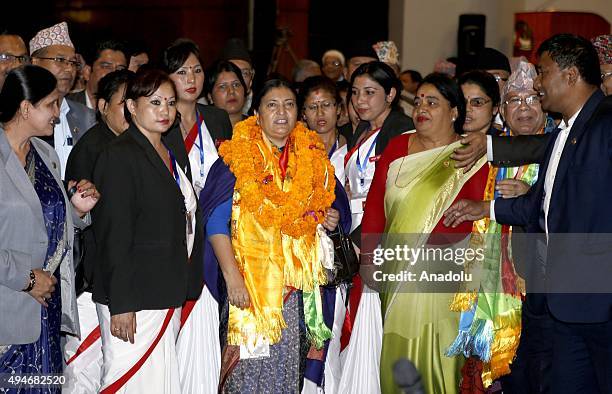 Nepal's first elected woman president Bidhya Bhandari is seen after she is elected as New President of Nepal at the parliament in Kathmandu, Nepal,...