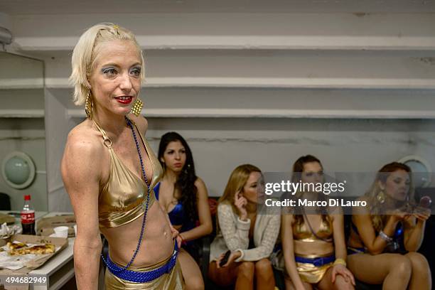 Boca Juniors soccer team cheerleaders are seen as they prepare to perform during the match between Boca Junior and Godoy Cruz at La Bombonera...