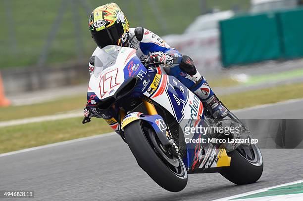 Karel Abraham of Czech and Cardion AB Motoracing lifts the front wheel during MotoGp of Italy - Free Practice at Mugello Circuit on May 30, 2014 in...