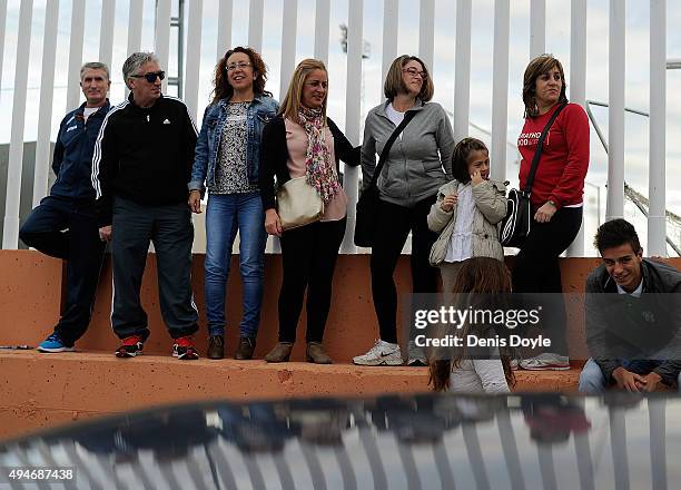 Fans wait for the teams to arrive outside estadio Romero Cuerda ahead of the Copa del Rey Last of 16 First Leg match between C.F. Villanovense and...