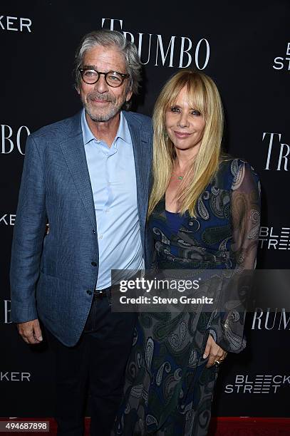 Todd Morgan and Rosanna Arquette arrives at the Premiere Of Bleecker Street Media's "Trumbo" at Samuel Goldwyn Theater on October 27, 2015 in Beverly...