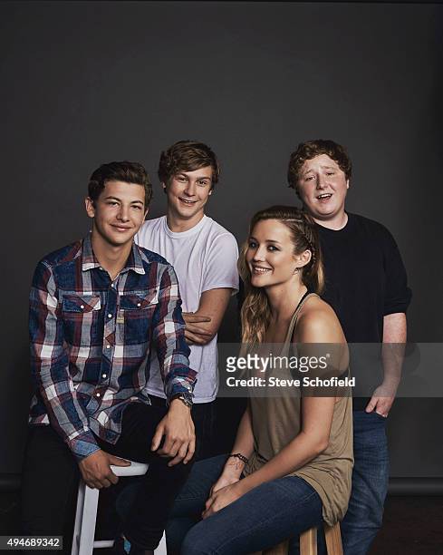 Actors Tye Sheridan, Joey Morgan, Sarah Dumont, and Logan Miller of 'Scouts Guide to the Zombie Apocalypse' for Wonderwall on September 14, 2015 in...