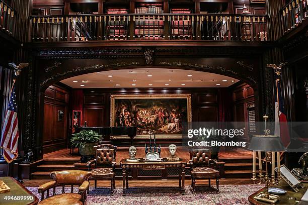 Private library is seen inside the Highland Park residence of Harlan Crow, chairman and chief executive officer of Crow Holdings LLC, not pictured,...