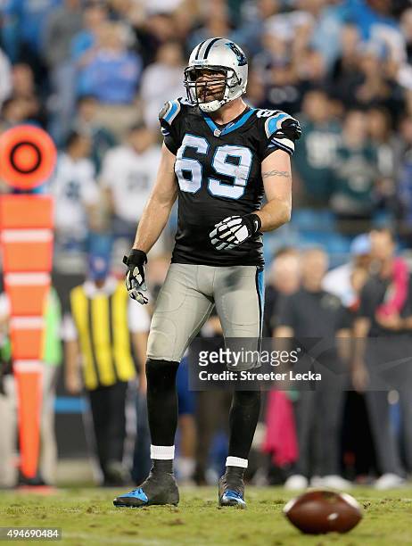 Jared Allen of the Carolina Panthers during their game at Bank of America Stadium on October 25, 2015 in Charlotte, North Carolina.