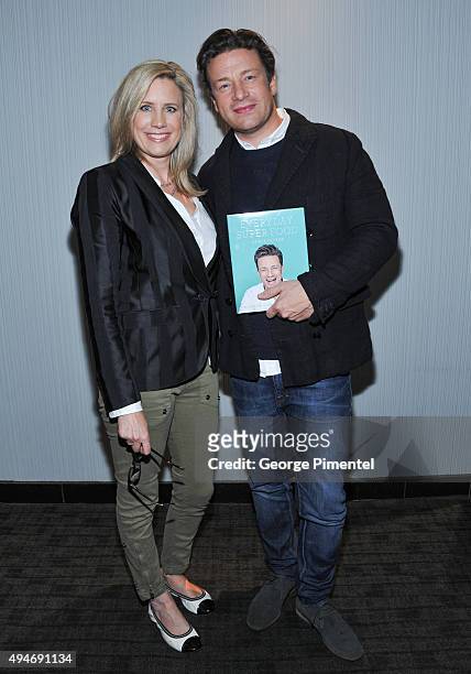 Personality Liza Fromer and Jamie Oliver attend the Indigo exclusive: private screening of his new Food Network Canada show, Jamie's Super Food and...