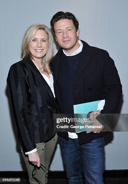 Personality Liza Fromer and Jamie Oliver attend the Indigo exclusive: private screening of his new Food Network Canada show, Jamie's Super Food and...