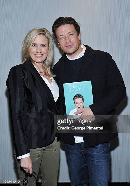 Personality Liza Fromer and Jamie Oliver attend the Indigo exclusive: private screening of his new Food Network Canada show, Jamie's Super Food and...