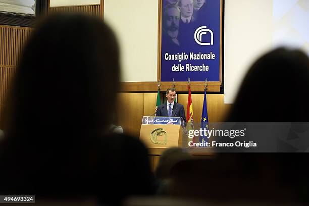 King Felipe VI of Spain delivers a speech during the 10th COTEC Symposium meeting on October 28, 2015 in Rome, Italy.