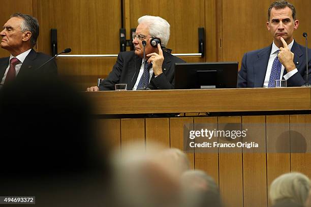 President of the Portuguese Republic Anibal Cavaco Silva, Italian President Sergio Mattarella and King Felipe VI of Spain attend the 10th COTEC...