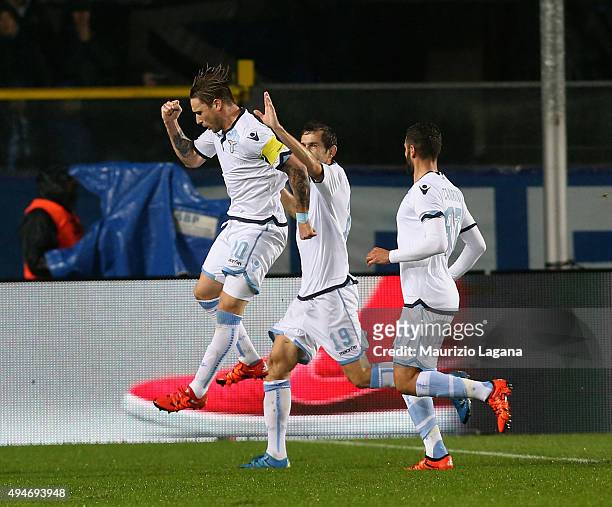 Lucas Biglia of Lazio celebrates after scoring the opening goal during the Serie A match between Atalanta BC and SS Lazio at Stadio Atleti Azzurri...