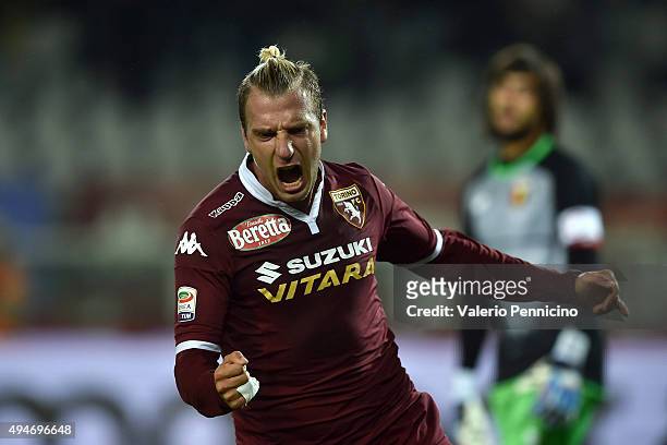 Maxi Lopez of Torino FC celebrates after scoring a goal during the Serie A match between Torino FC and Genoa CFC at Stadio Olimpico di Torino on...