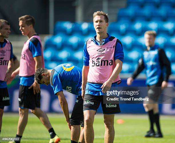 Morten Gamst Pedersen of Norway during the Norway training session at the Ullevaal Stadion on May 30, 2014 in Oslo, Norway.