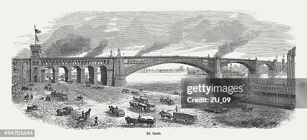 eads bridge in st. louis, published in 1874 - missouri arch stock illustrations