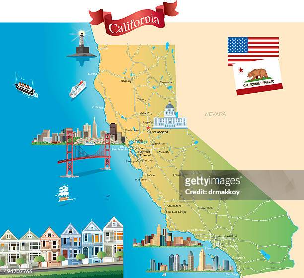 cartoon karte von kalifornien - sonoma desert stock-grafiken, -clipart, -cartoons und -symbole