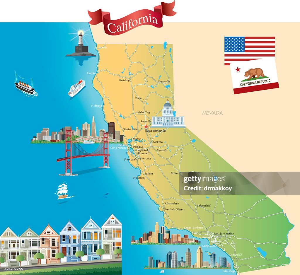 Cartoon map of California
