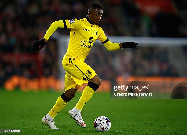 Jordan Ayew of Aston Villa in action during the Capital One Cup Fourth Round match between Southampton v Aston Villa at St Mary's Stadium on October...