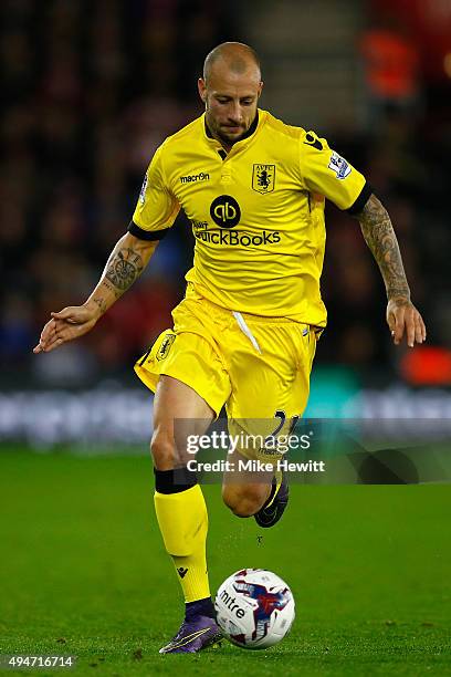 Alan Hutton of Aston Villa in action during the Capital One Cup Fourth Round match between Southampton v Aston Villa at St Mary's Stadium on October...