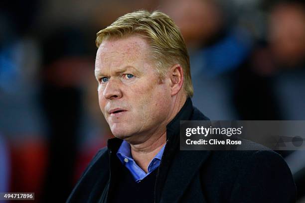 Ronald Koeman of Southampton looks on during the Capital One Cup Fourth Round match between Southampton and Aston Villa at St Mary's Stadium on...