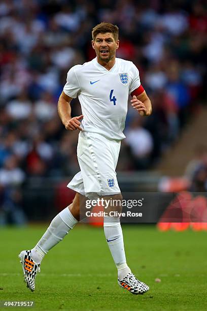 Steven Gerrard of England in action during the international friendly match between England and Peru at Wembley Stadium on May 30, 2014 in London,...