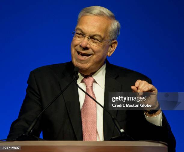 Former Boston Mayor Thomas Menino speaks at the MITX Annual Awards dinner after receiving an award at the Westin Waterfront on Thursday, May 29, 2014.