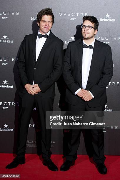 El Rubius and Mangel attend 'SPECTRE 007' premiere at Teatro Real on October 28, 2015 in Madrid, Spain.