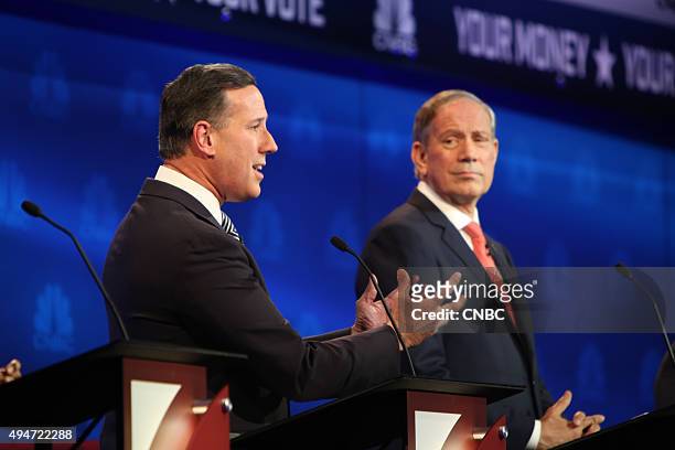 The Republican Presidential Debate: Your Money, Your Vote -- Pictured: Rick Santorum and George Pataki participate in CNBC's "Your Money, Your Vote:...