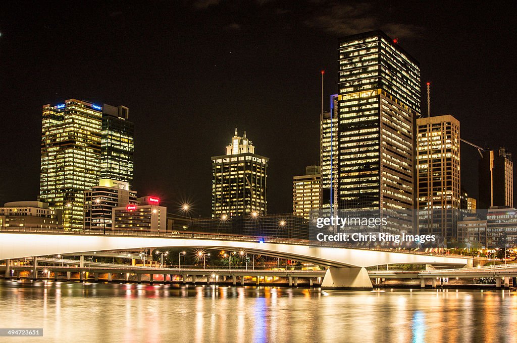 Long exposure night  view of Brisbane City lights