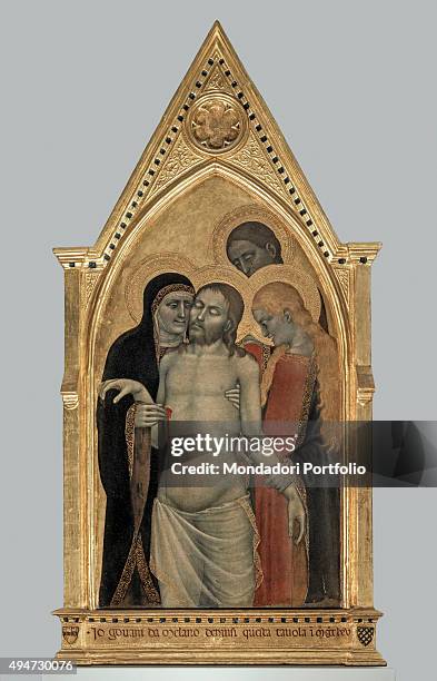 Pietà , by Giovanni da Milano 14th Century, tempera and gold on board, 122 x 58 cm Italy, Tuscany, Florence, Accademia Gallery. Whole artwork view....