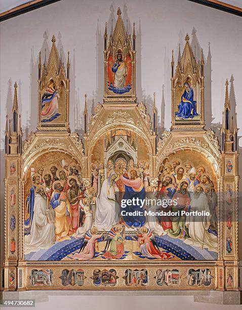 Coronation of the Virgin , by Lorenzo Monaco 15th Century, tempera and gold on panel, 506 x 447,5 cm Italy, Tuscany, Florence, Uffizi Gallery. Whole...
