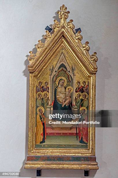 Madonna Enthroned , by Bernardo Daddi 14th Century, tempera and gold on board, 56 x 26 cm Italy, Tuscany, Florence, Uffizi Gallery. Whole artwork...