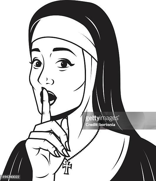 vintage retro woman making 'shhh' gesture line art icon - nun vector stock illustrations