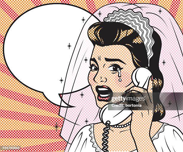 illustrations, cliparts, dessins animés et icônes de rétro vintage pleurant mariée sur la ligne téléphonique art icône - sad bride alone