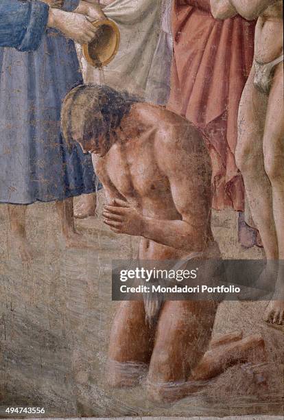 Baptism of the Neophytes , by Masaccio, 1425-1426, 15th Century, fresco, 255 x 162 cm Italy, Tuscany, Florence, Church of Santa Maria del Carmine,...