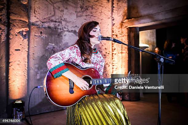 Levante performs during Muse The Travel Issue Dinner at Segheria Di Carlo E Camilla on October 28, 2015 in Milan, Italy.